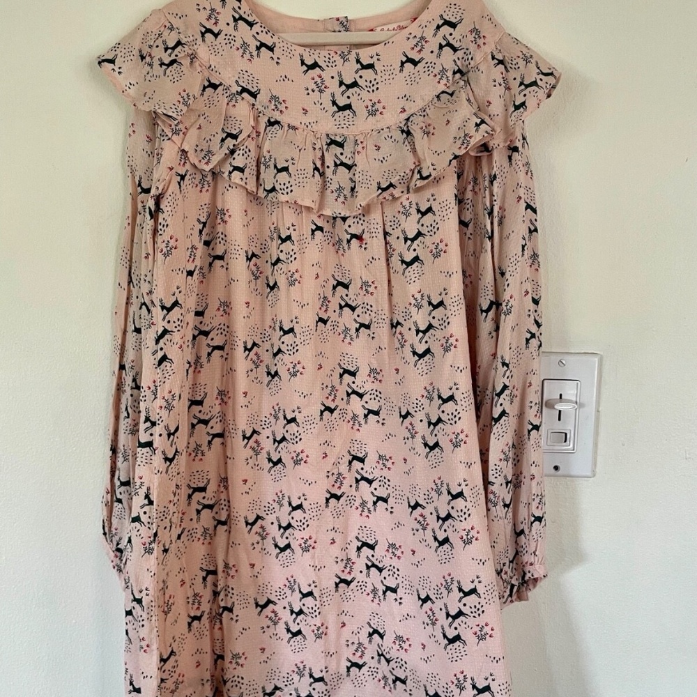 Ruby & Bloom size 6 Girls Dress in pink with teal reindeer and floral print